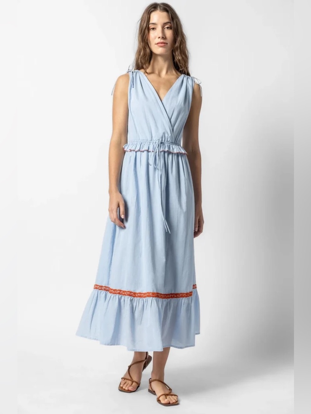 Lilla P Gathered Waist V-Neck Dress in Crystal – Size M